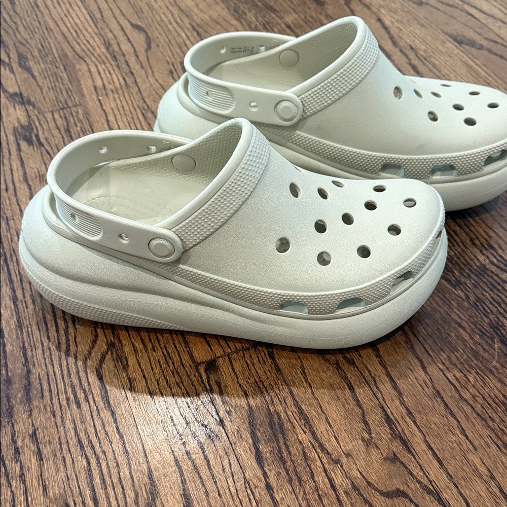Crocs-Tan or ivory platform Crocs, never worn